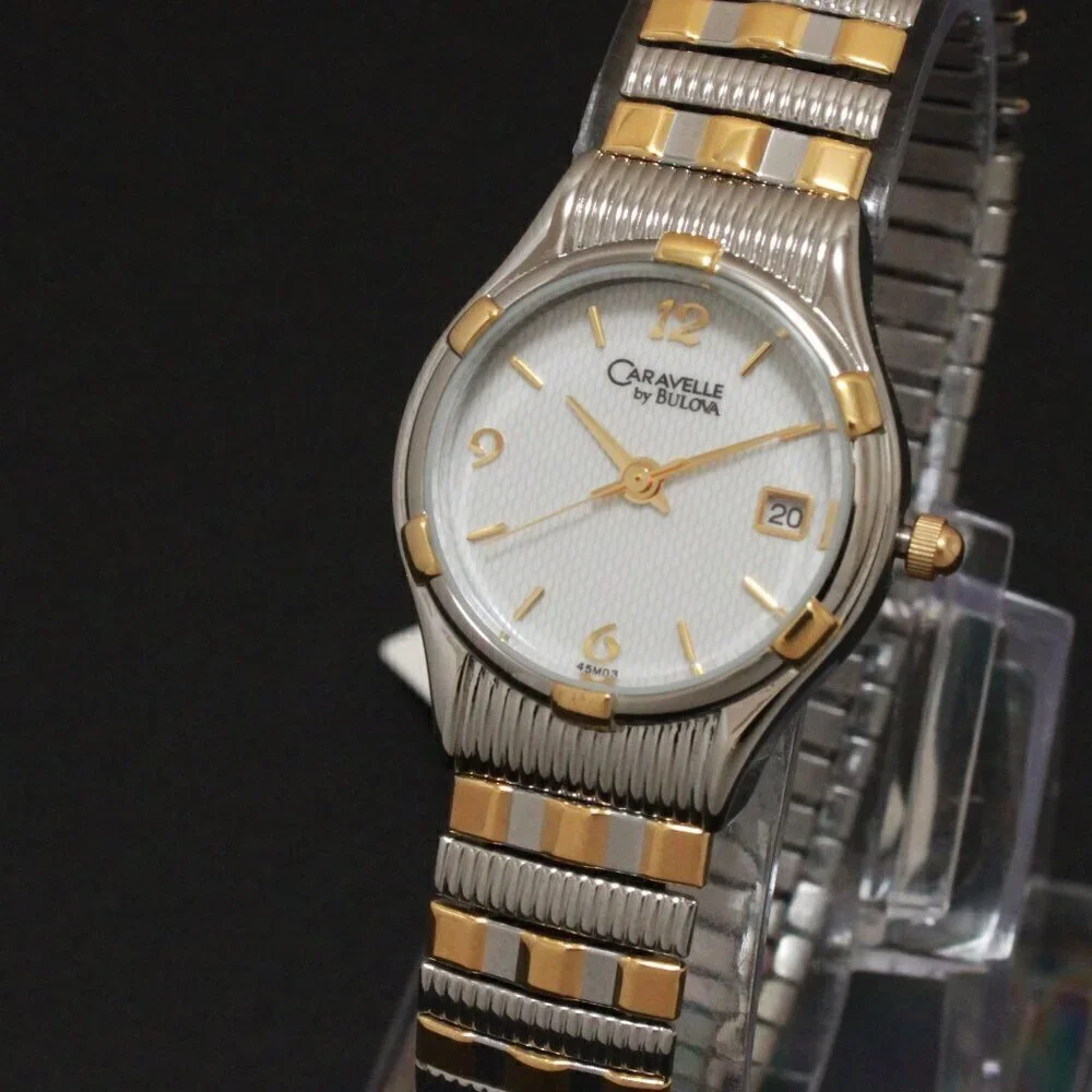 Caravelle Ladies Classic Design Watch By Bulova Two Tone Expansion Bracelet 23mm